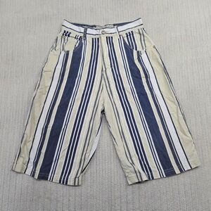 Vintage BUM Equipment Shorts Mens 28 Blue White Striped Cargo 90s Skate Retro